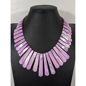 Beachy Boho Purple Shell Statement Necklace Bib Graduated 21 in